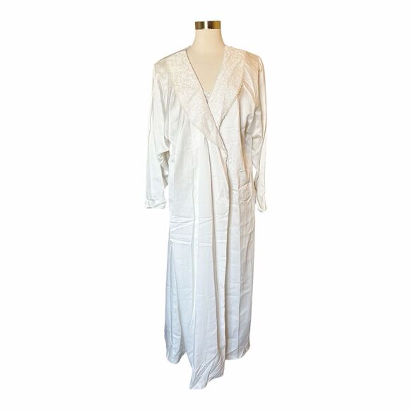 Delicates VTG Peignoir Silky Nightgown & Robe Set Sz L Ivory Lace - Picture 2 of 9